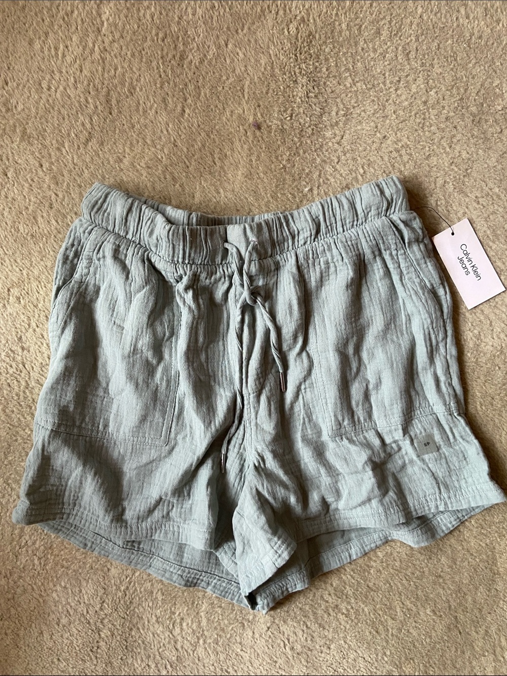 Calvin Klein sea foam green Women's Drawstring Linen-Style Shorts